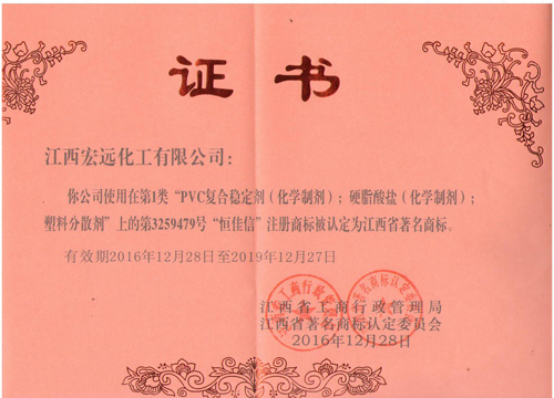 公司“恒佳信”被評(píng)為省商標(biāo)