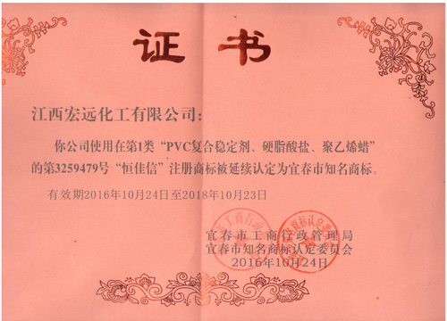 公司“恒佳信”被評(píng)為市商標(biāo)